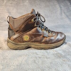 Timberland Boots Mens 11.5W Wide Brown Leather White Ledge Waterproof Hiking